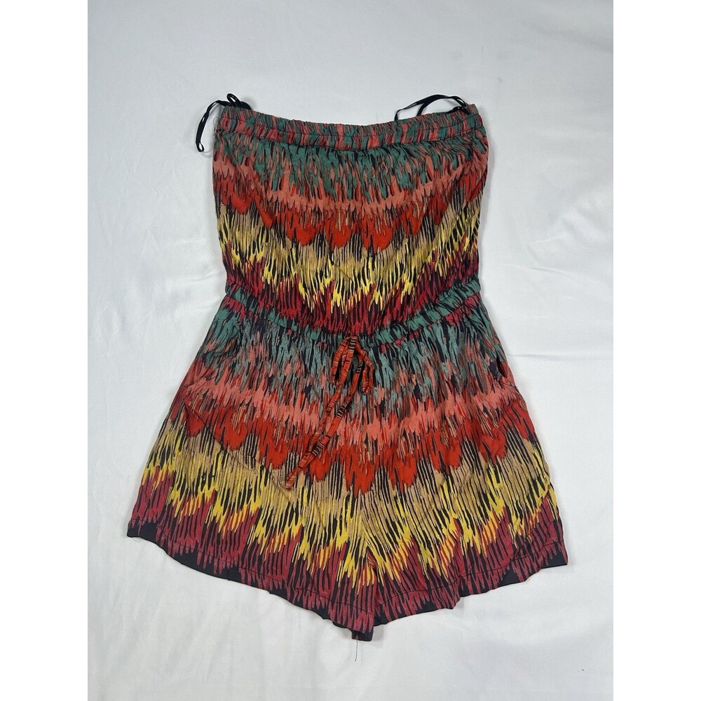 Forever 21 Women’s S Multicolor Abstract Print Strapless Romper Rayon Pockets